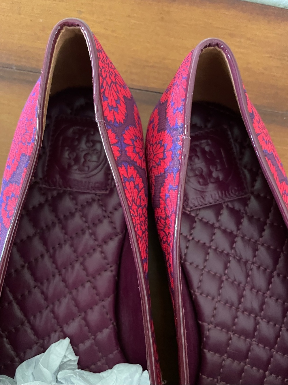 Tory Burch Chandra “Retired” Kariba Print Red/Purple Smoking Loafers Sz 9 - Picture 14 of 16